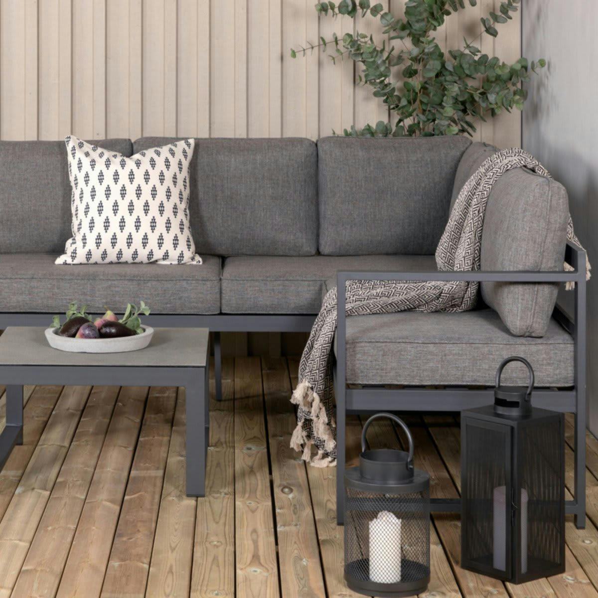 PORTOFINO - Salon de jardin canapé d'angle + table basse gris