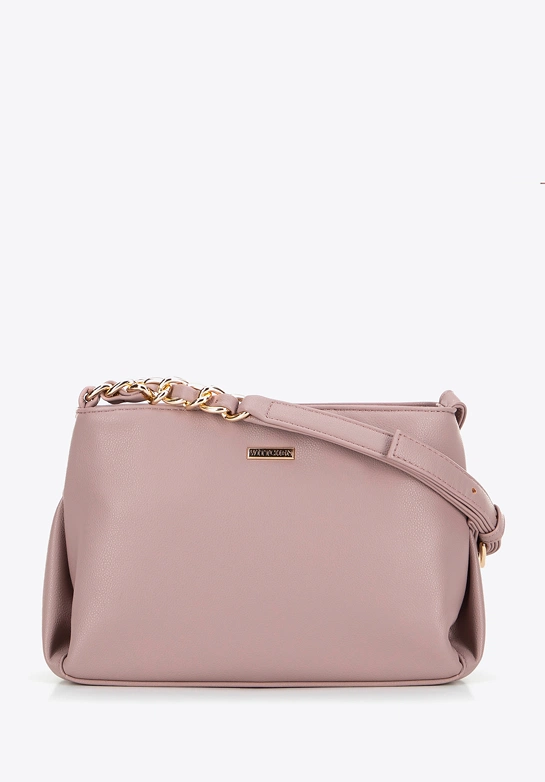 Damska crossbody ze skóry ekologicznej z łańcuszkiem różowa