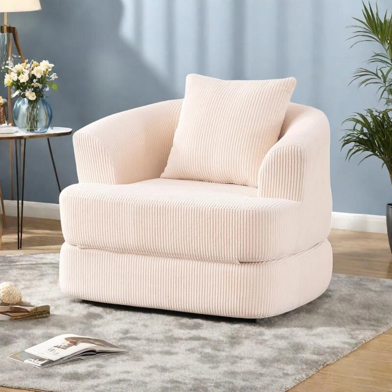Foldable Corduroy Recliner Chair with Memory Foam Cushion