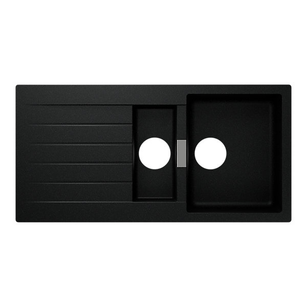 Evier à encastrer en composite quartz noir 1,5 bacs et égouttoir l. 50 x H. 30,4 x P. 19,7 cm GoodHome Torla