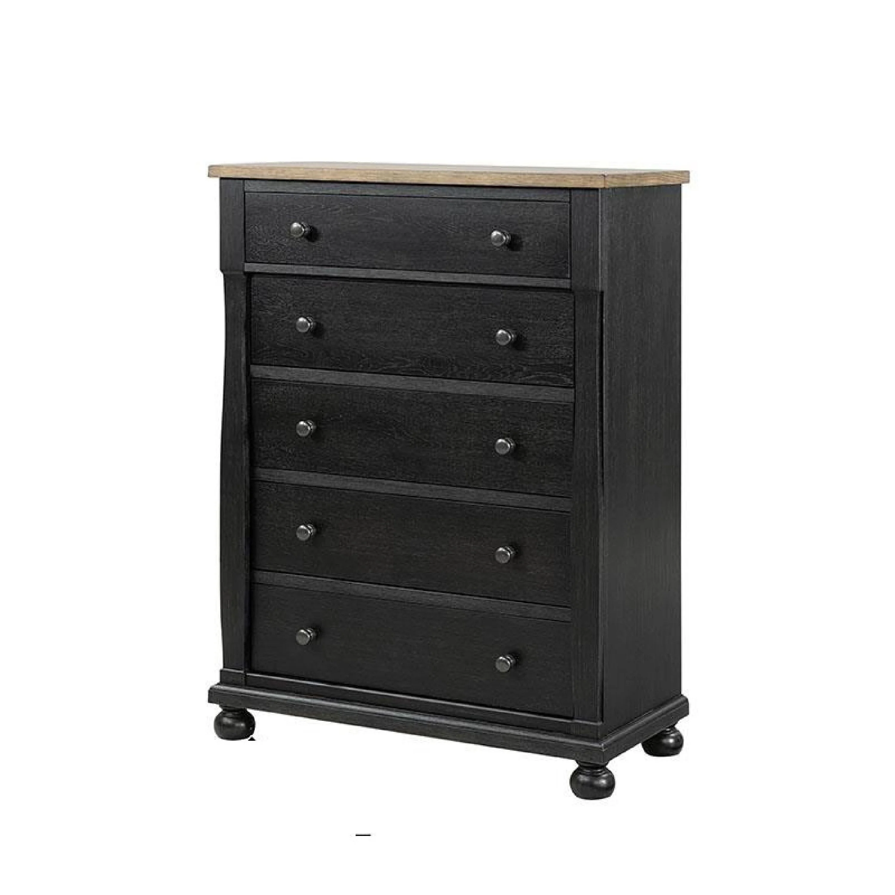 Ginie Tall Dresser Chest, 5 Drawers and Farmhouse Legs, Black Brown