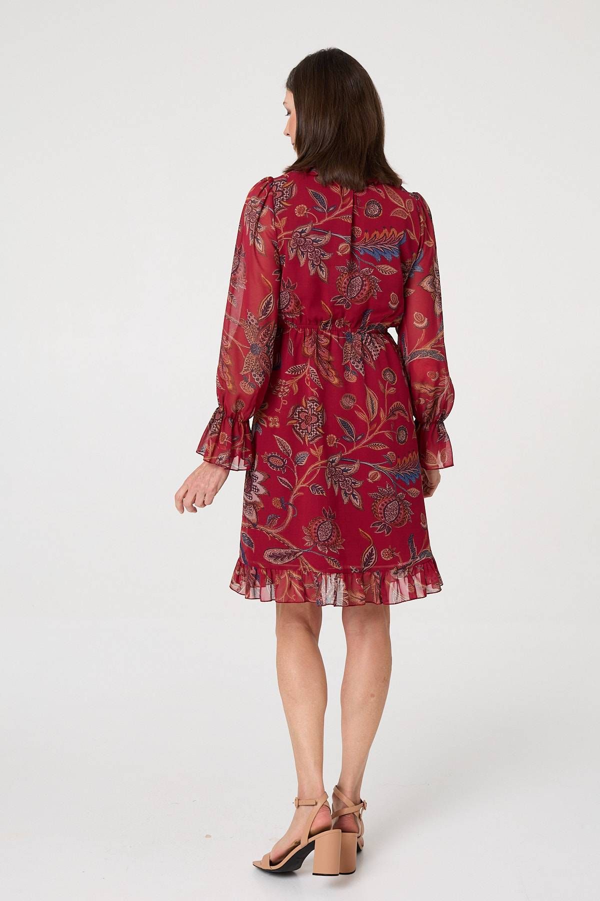 Izabel London Printed Frill Trim Knee Length Dress