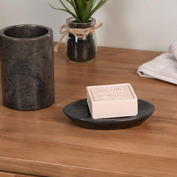 Ensemble gobelet porte savon en marbre noir