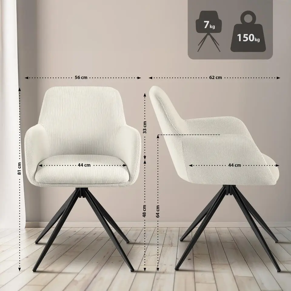 CLP Eetkamerstoel Olema zwart Frame - Ribstof - creme