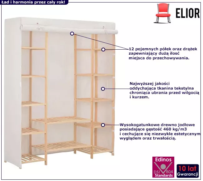 Materiałowa szafa z drewnianym stelażem - Nalo