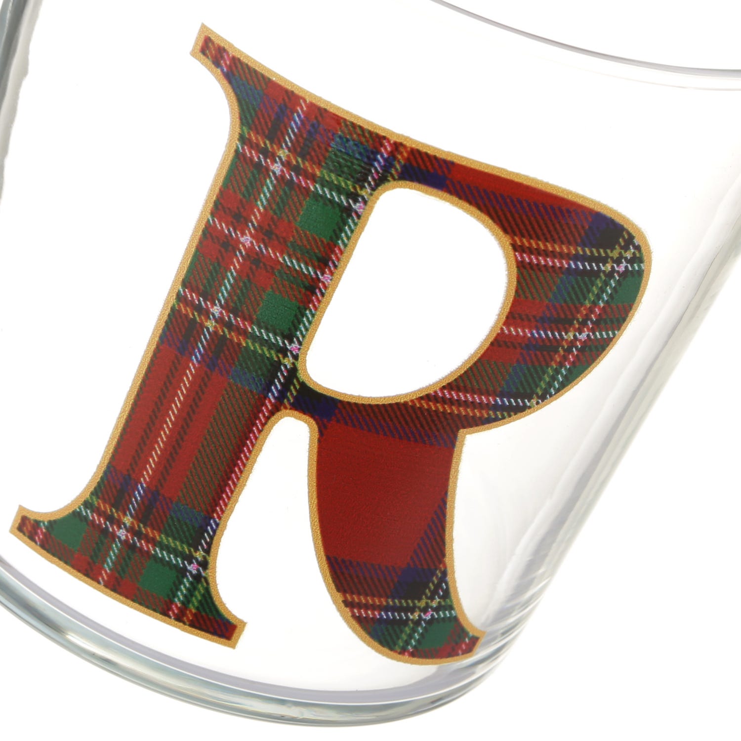 Bicchiere lettera R tartan rosso in vetro 360 ml