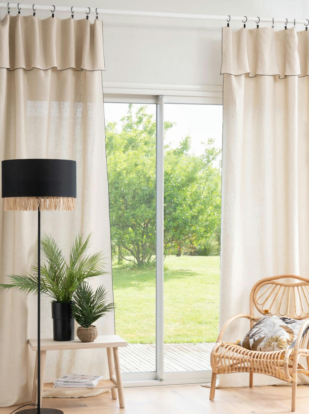 - Rideau ajustable en lin lavé beige à l