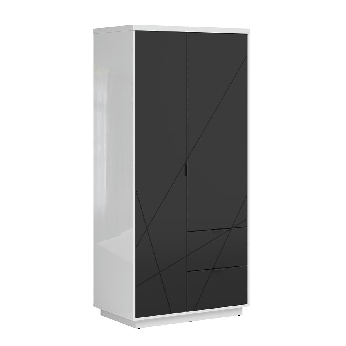 - Armoire 2 portes 2 tiroirs noir et blanc