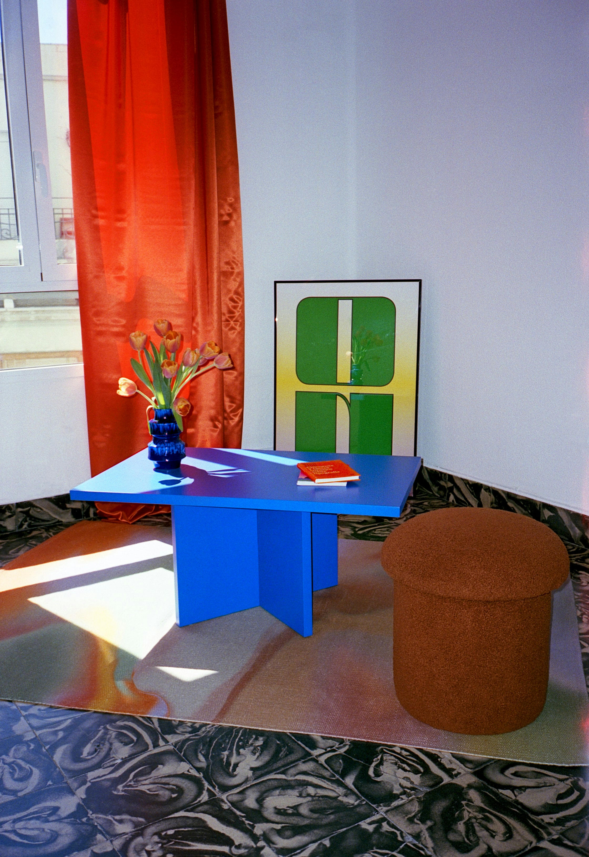 BLOCKIE-CHARLA - Table basse 100x50cm plateau résistant MDF 3cm, bleu Prusse 100x60cm