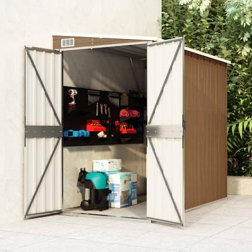 NNEVL Wall-mounted Garden Shed Brown 118x194x178 cm Galvanised Steel