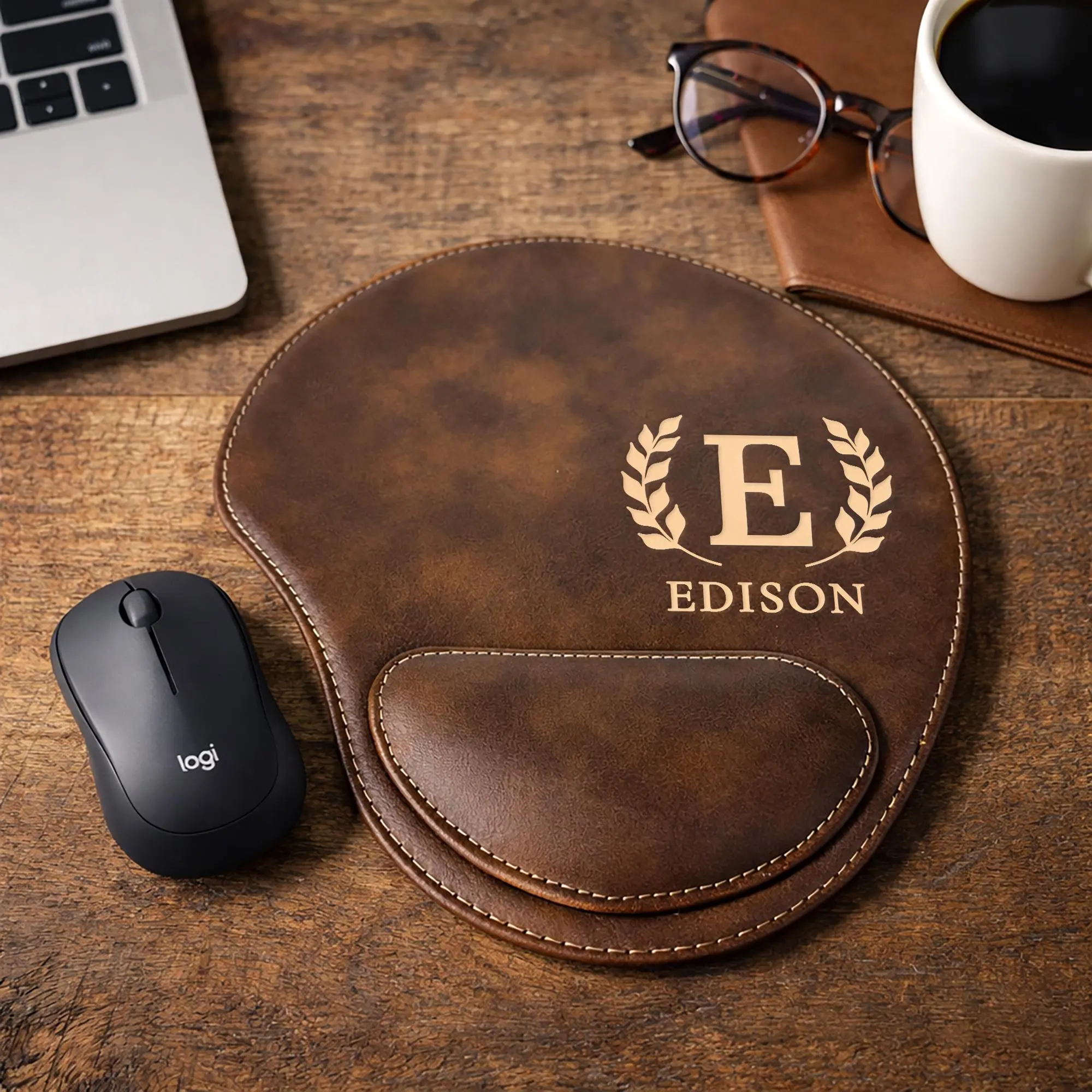 Custom Mouse Pad, Personalized Leather Mouse Pad, Mousepad Birthday Monogram Wedding Gifts, Teacher Coworker Boss Office Gift for Him & Her