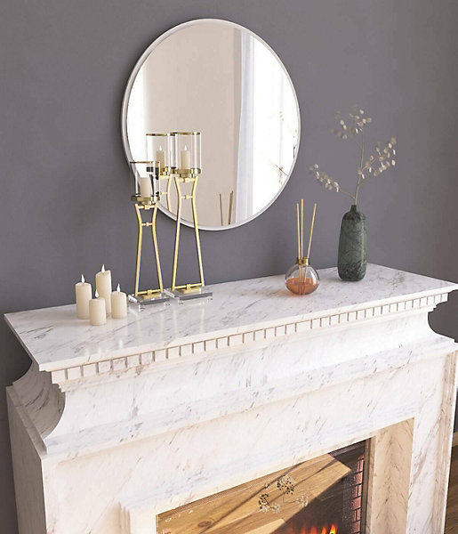 Miroir Dlucchin, Verre miroité, Objet d'ameublement mural, Décoration avec miroir, 60x2h60 cm, Blanc