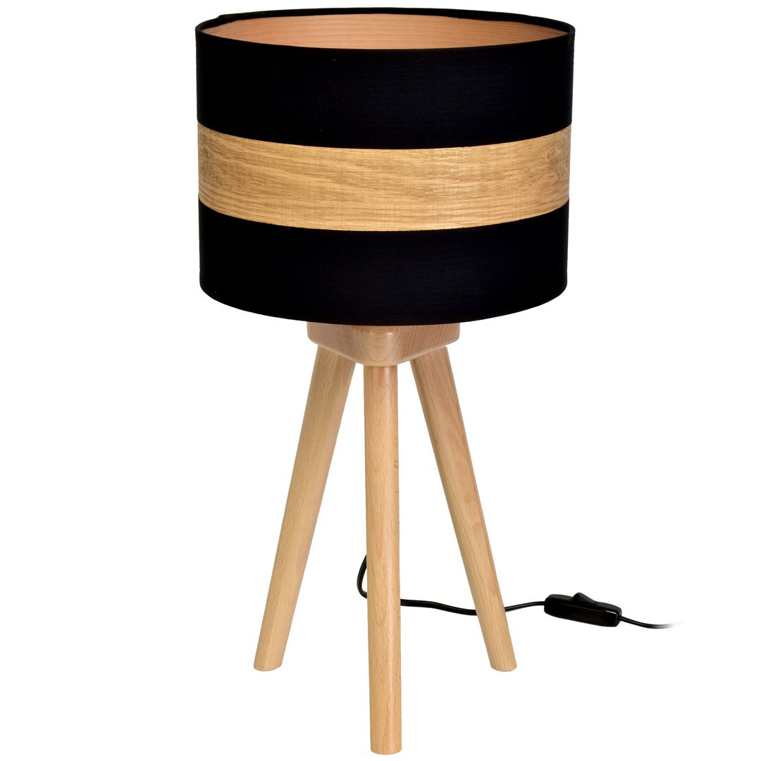 Lampa stołowajasne drewno-czarna TERRA 1xE27x60W wys:45cm Milagro