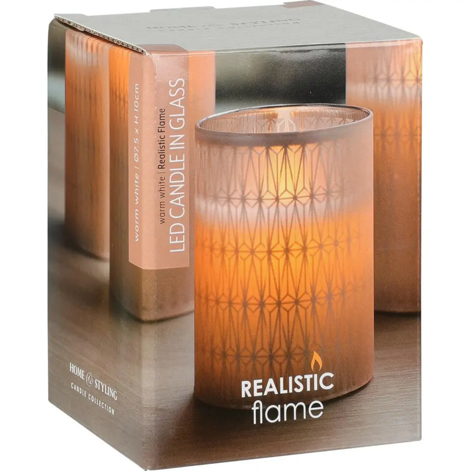 Home and Styling LED kaars - in glas - warm wit - D7,5 x H10 cm