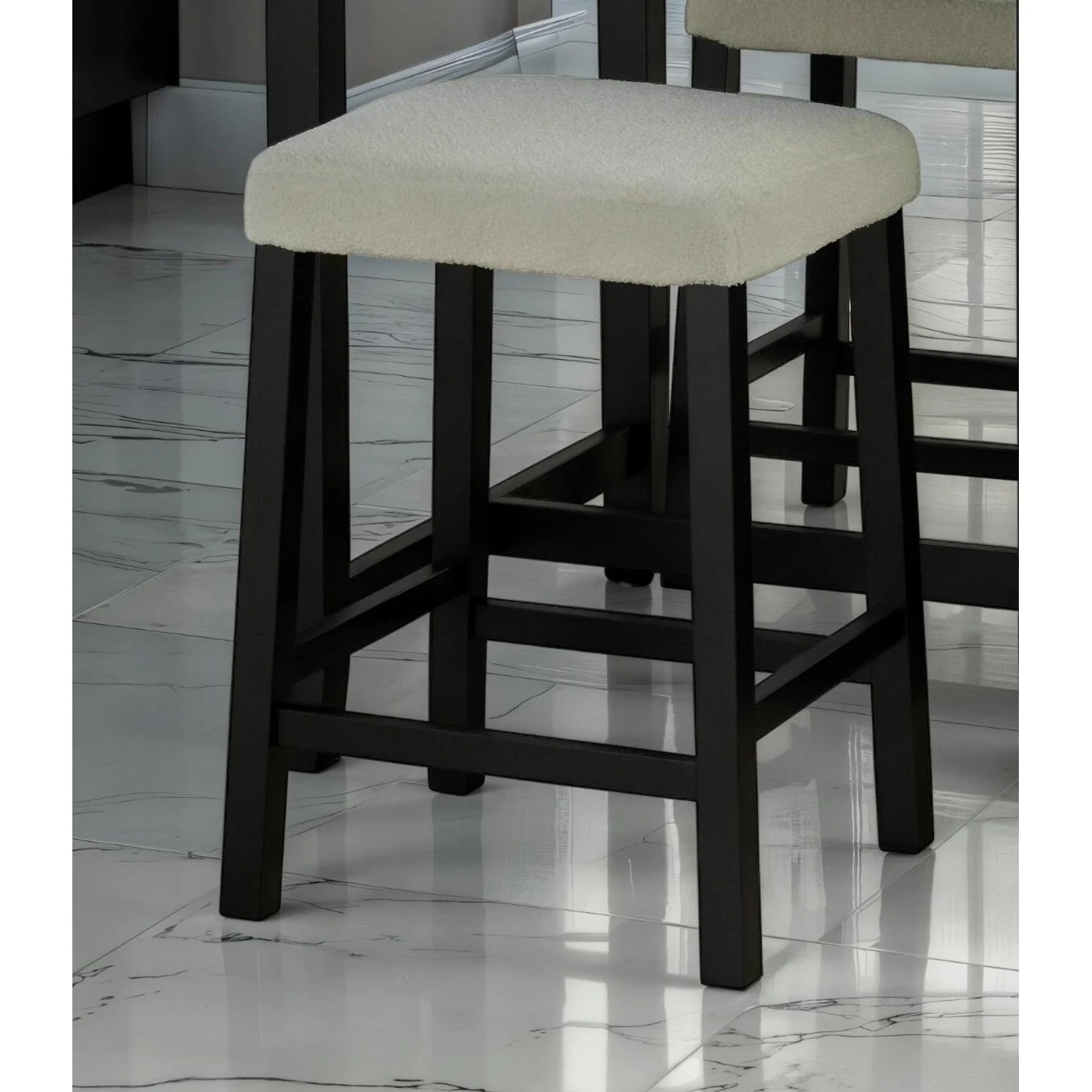 Dining Room Transitional 3pc Dining Set Gloss Table Top w Storage Shelves Side 2x Stools