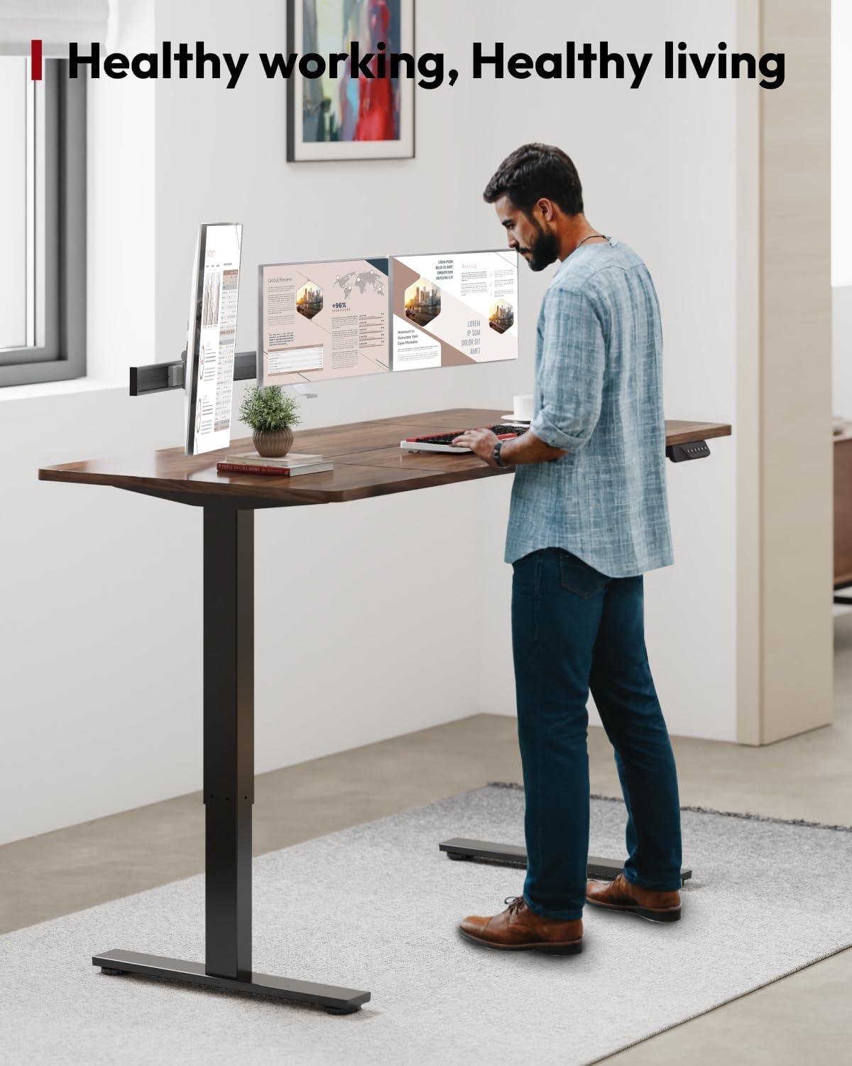 SANODESK Dual Motor Electric Standing Desk 71 x 32 Inches, Height Adjustable Sit Stand Desk with Large Splice Board for Home Office, Computer Workstation, Study & Gaming, Black Frame/Black Walnut Top