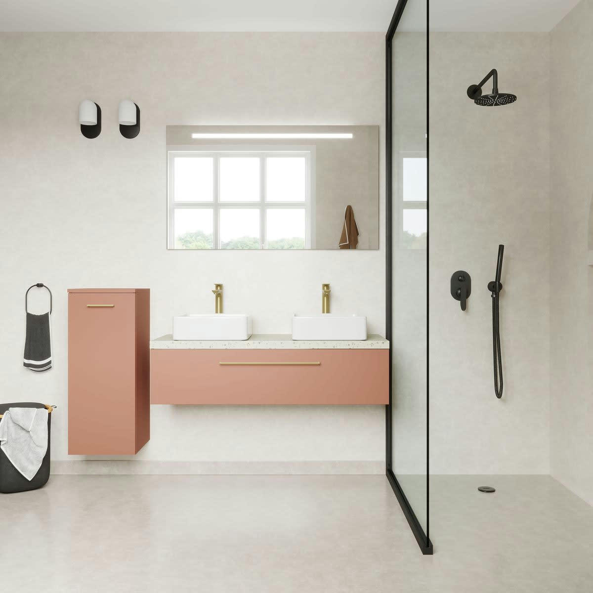 GLASGOW - Meuble salle de bain 2 vasques posées 120cm 1 tiroir Abricot