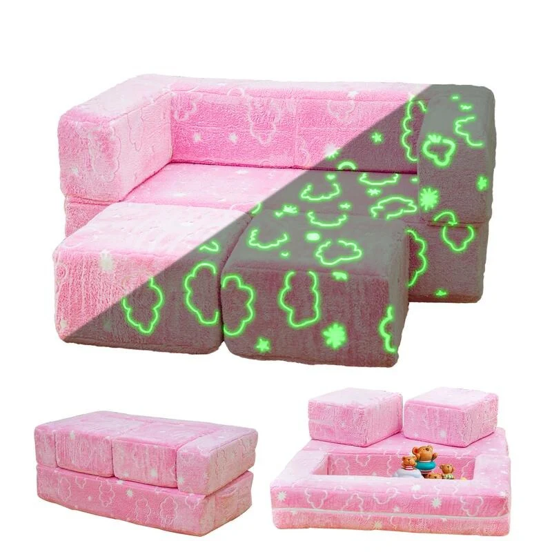 Grondin Kids Modular Loveseat with Ottoman, Convertible Sofa Bed with Sherpa Upholstered and Density Sponge Padding