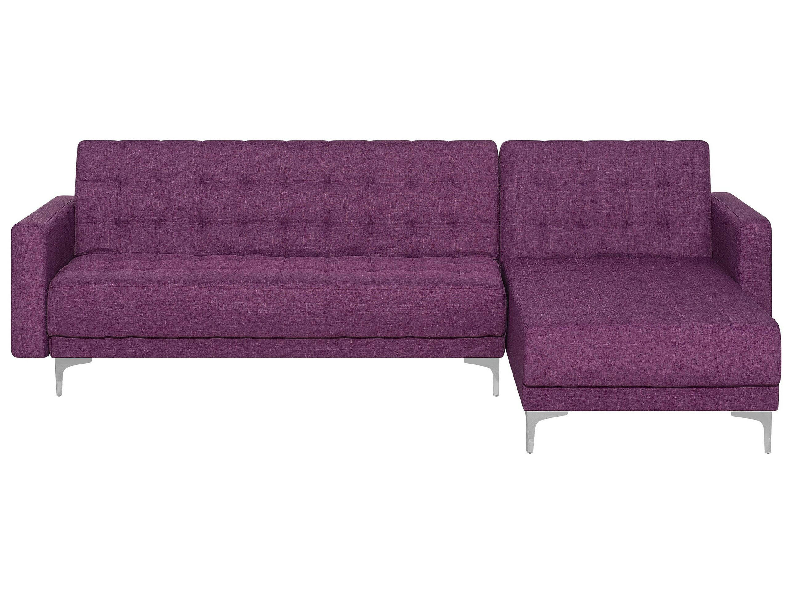 ABERDEEN - Canapé angle gauche convertible en tissu violet 4 places