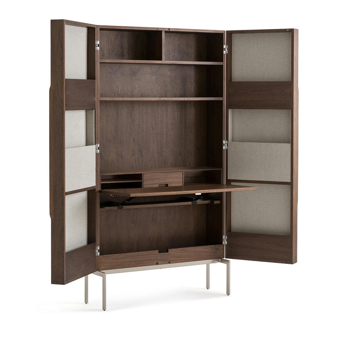 Bureau armoire noyer tissu et nickel satiné, Omid
