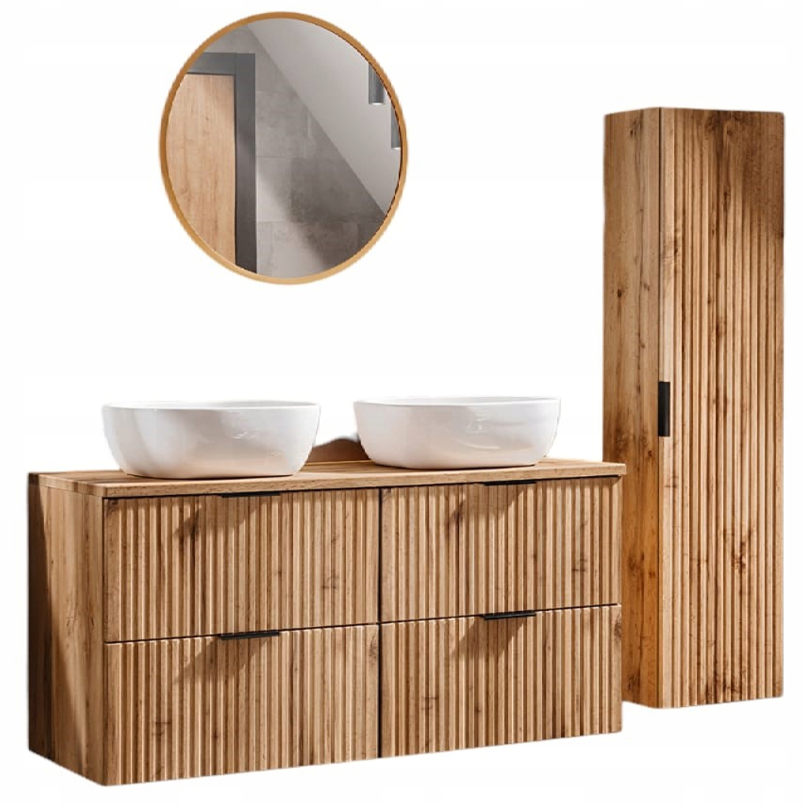 Zestaw 120 cm Podwójna Szafka ADEL OAK z umywalkami SMILE