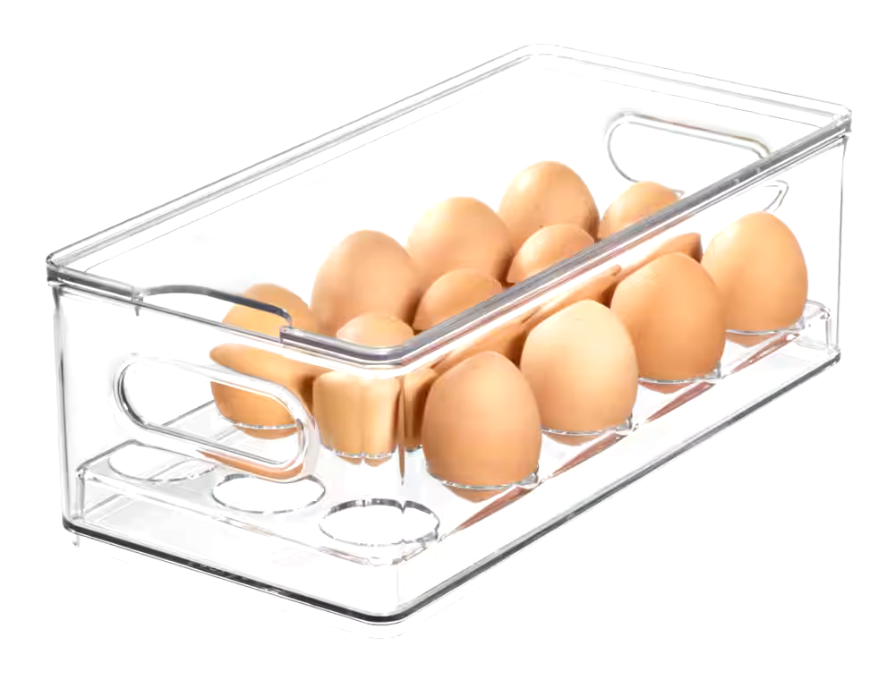 The Home Edit x iDESIGN Clear Plastic Stacking 15-Egg Tray Bin Storage Organizer with Lid