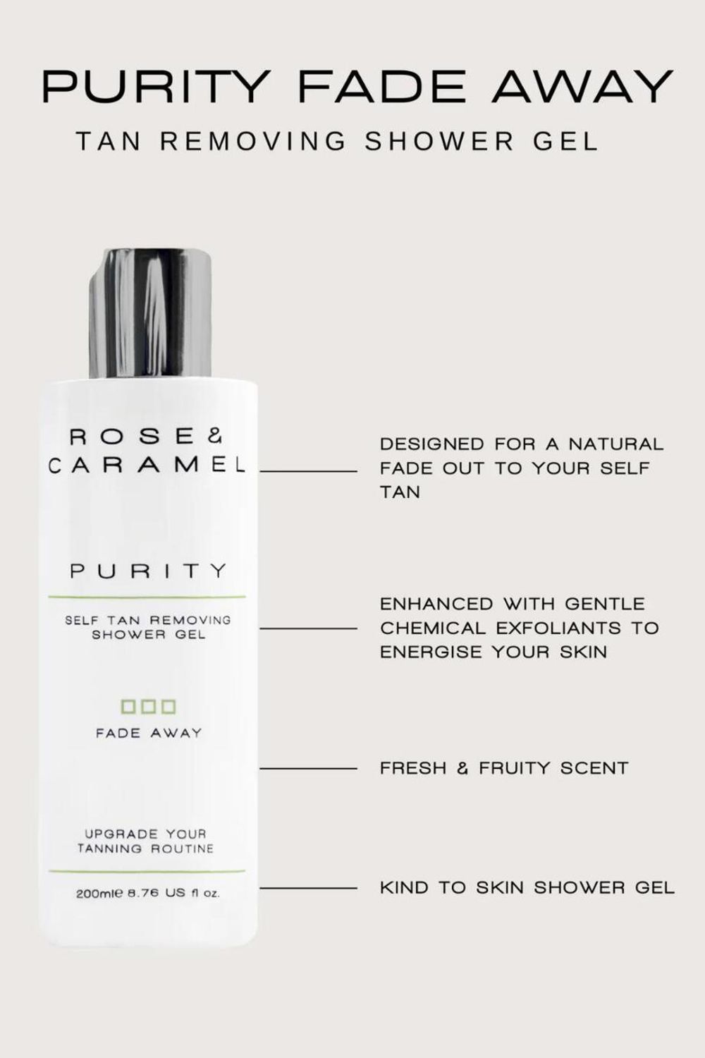 Rose & Caramel Purity Fade Away Self Tan Removing Shower Gel 200ml