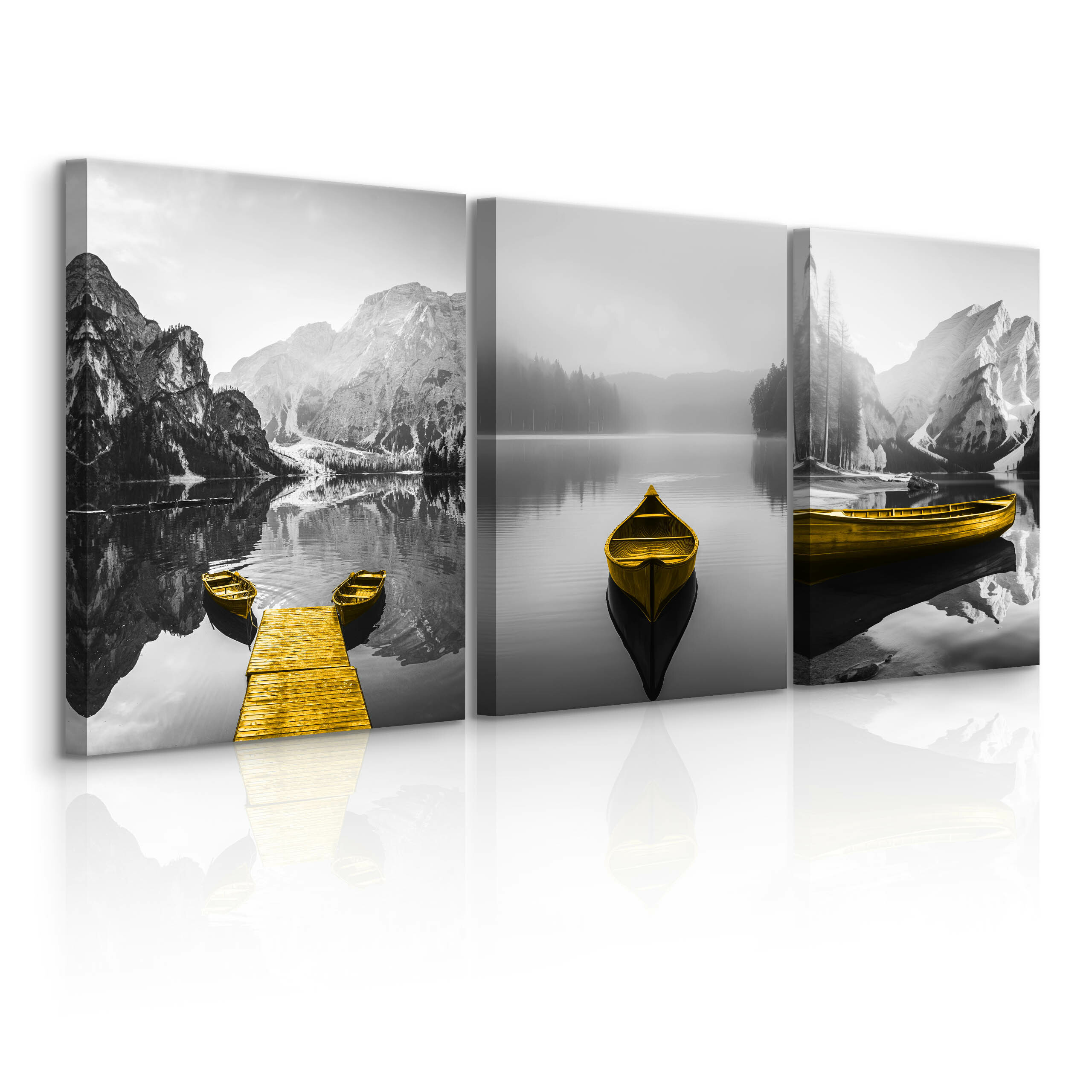 3x Obraz Set Krajobraz Górski Natura Jezioro Łódki Abstrakcja 30x40cm