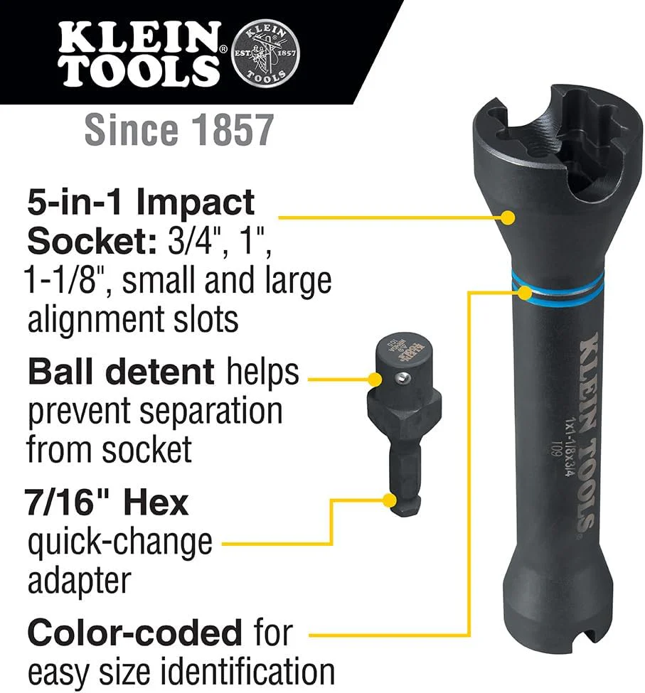 Single-Ended Impact Socket, Made in USA, Three Square Socket Sizes: 3/4-, 1-, and 1-1/8-Inch(4-in-1 Square/Socket)