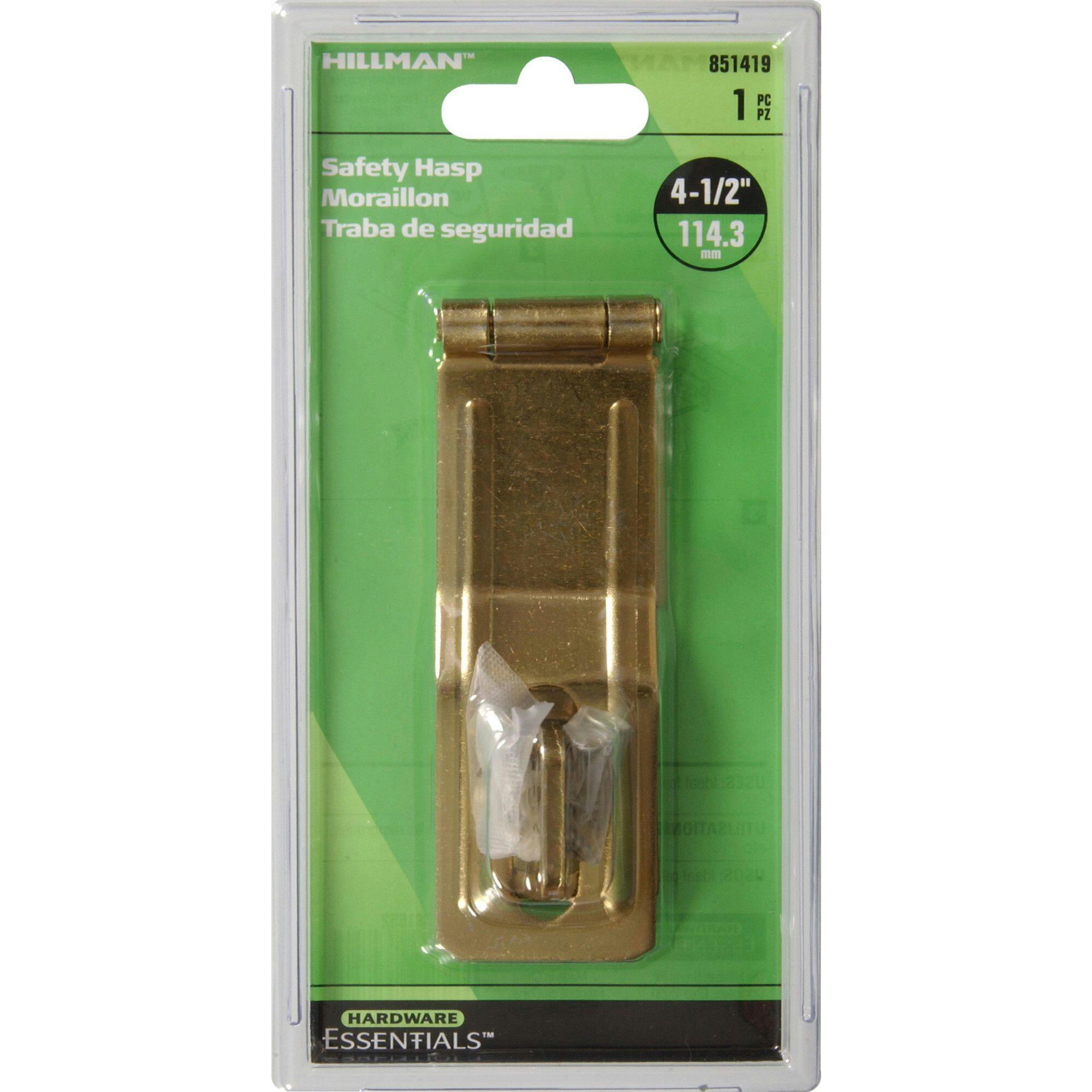Hillman Swivel Staple Safety Hasp, Latching Without Padlock, Brass Plated, 4-1/2-in