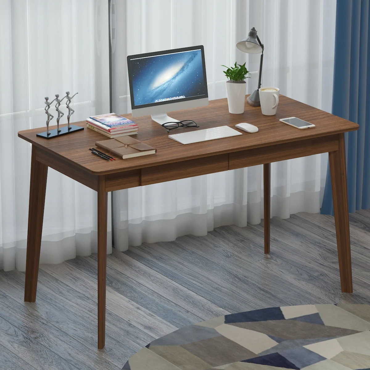 Modern Computer Desk Wood Work Tables With 2 Drawers