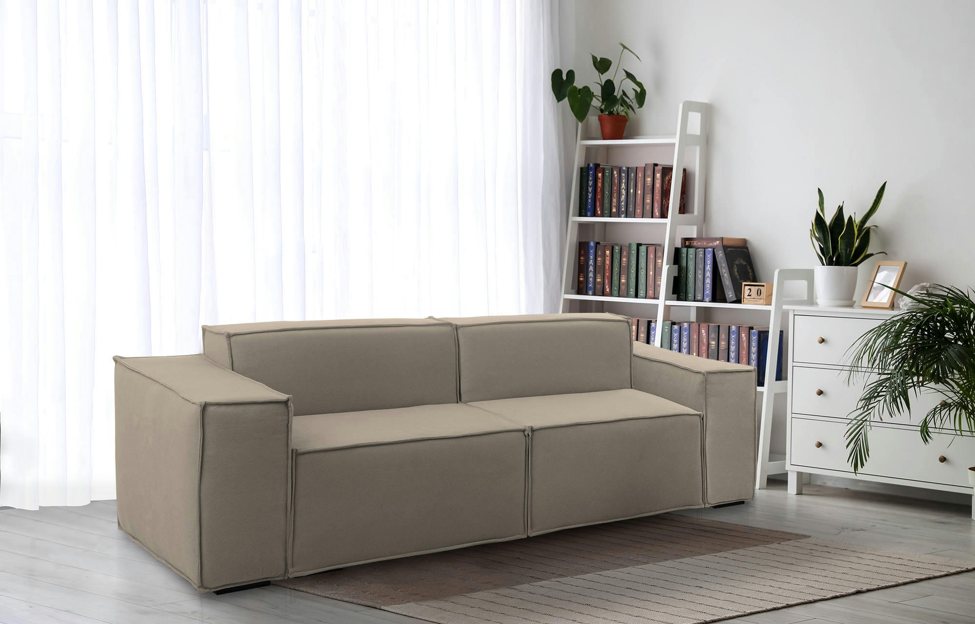 DLONGH - Canapé fixe 2 places en tissu gris tourterelle