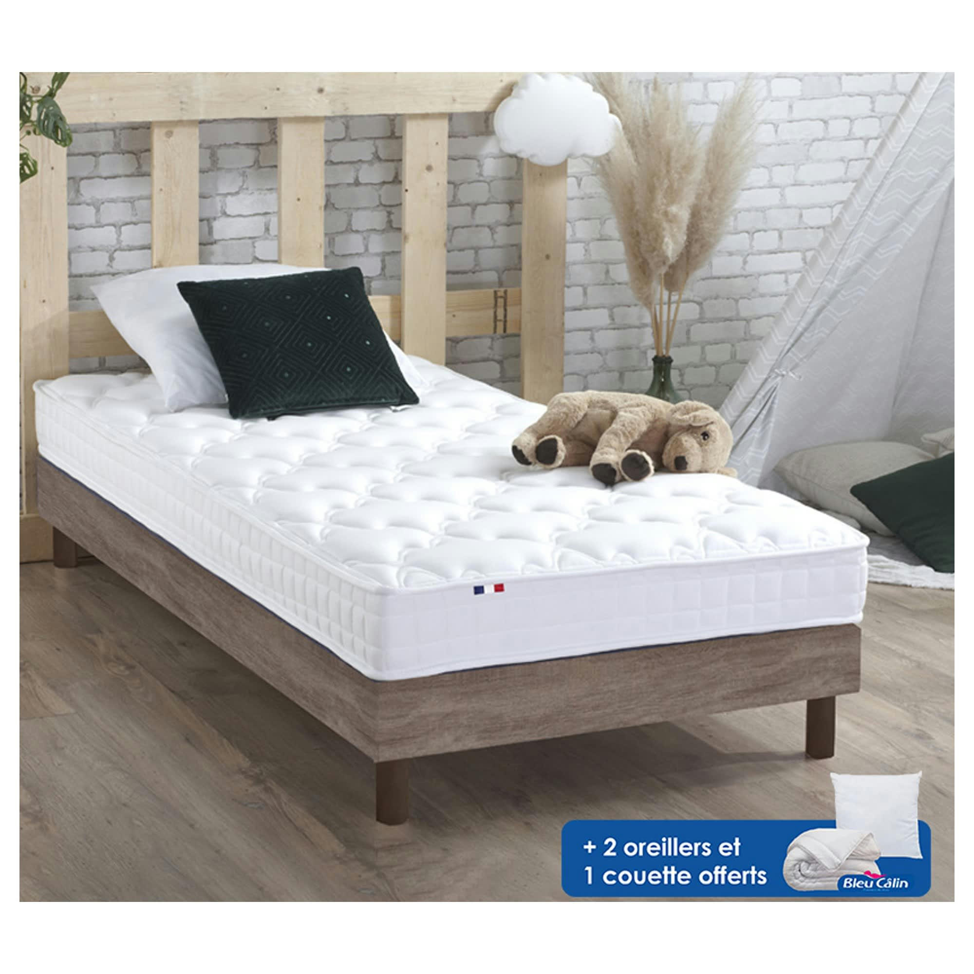 PACK AZUR - Pack Matelas mémoire de forme + Sommier + couette Oreiller 90x190
