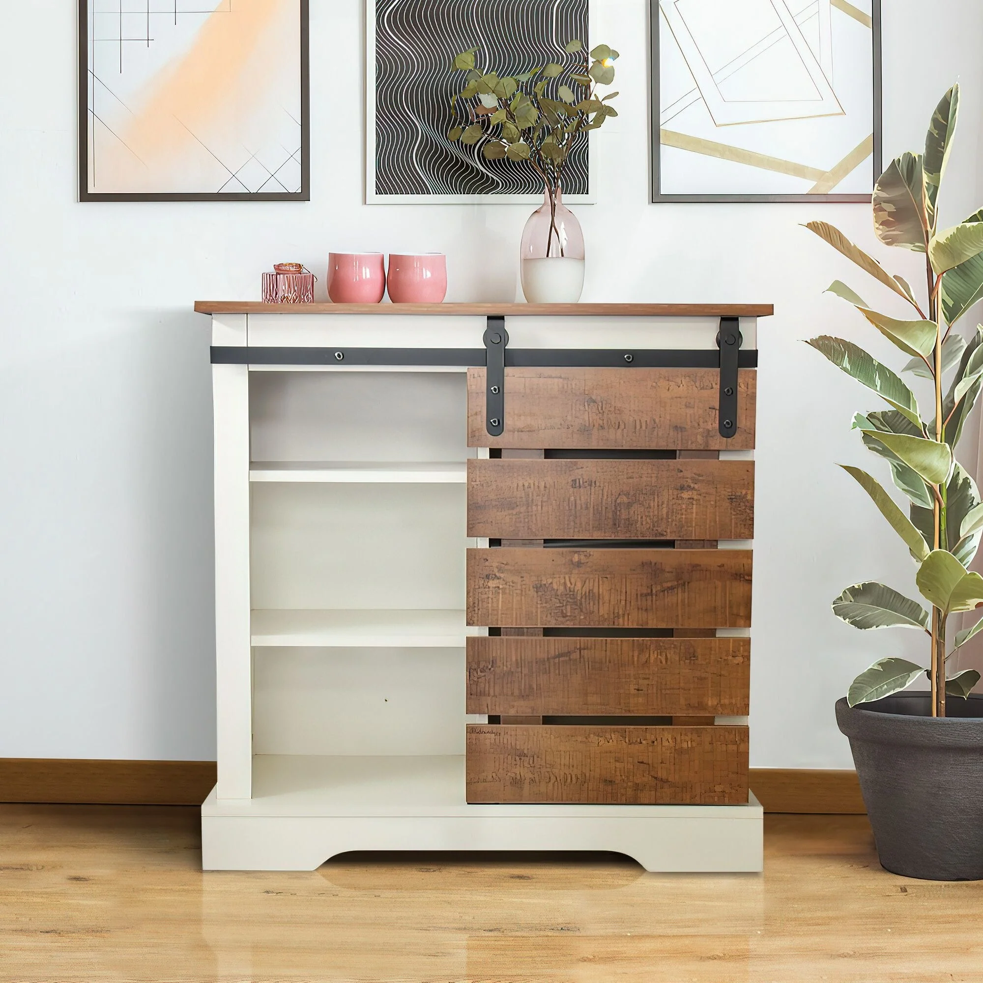 Wood Sliding Barn Door Storage Cabinet