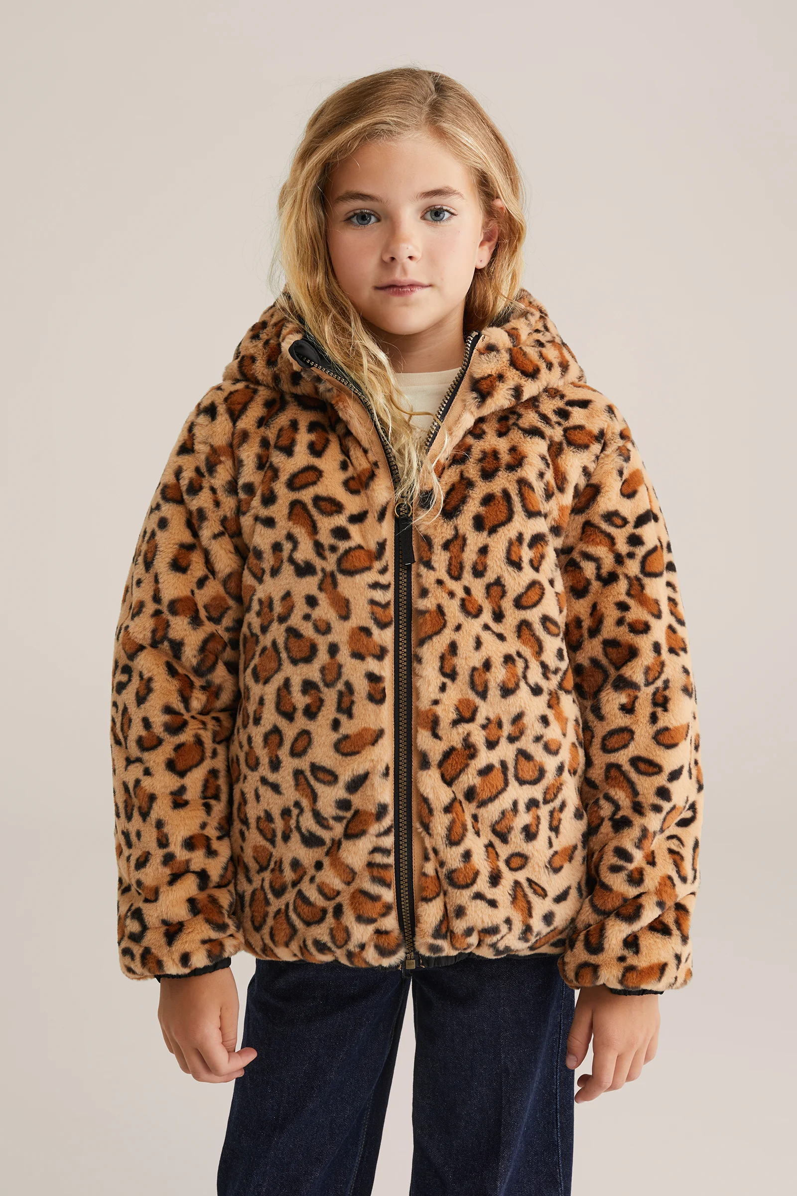 Meisjes reversible jas met imitatiebont