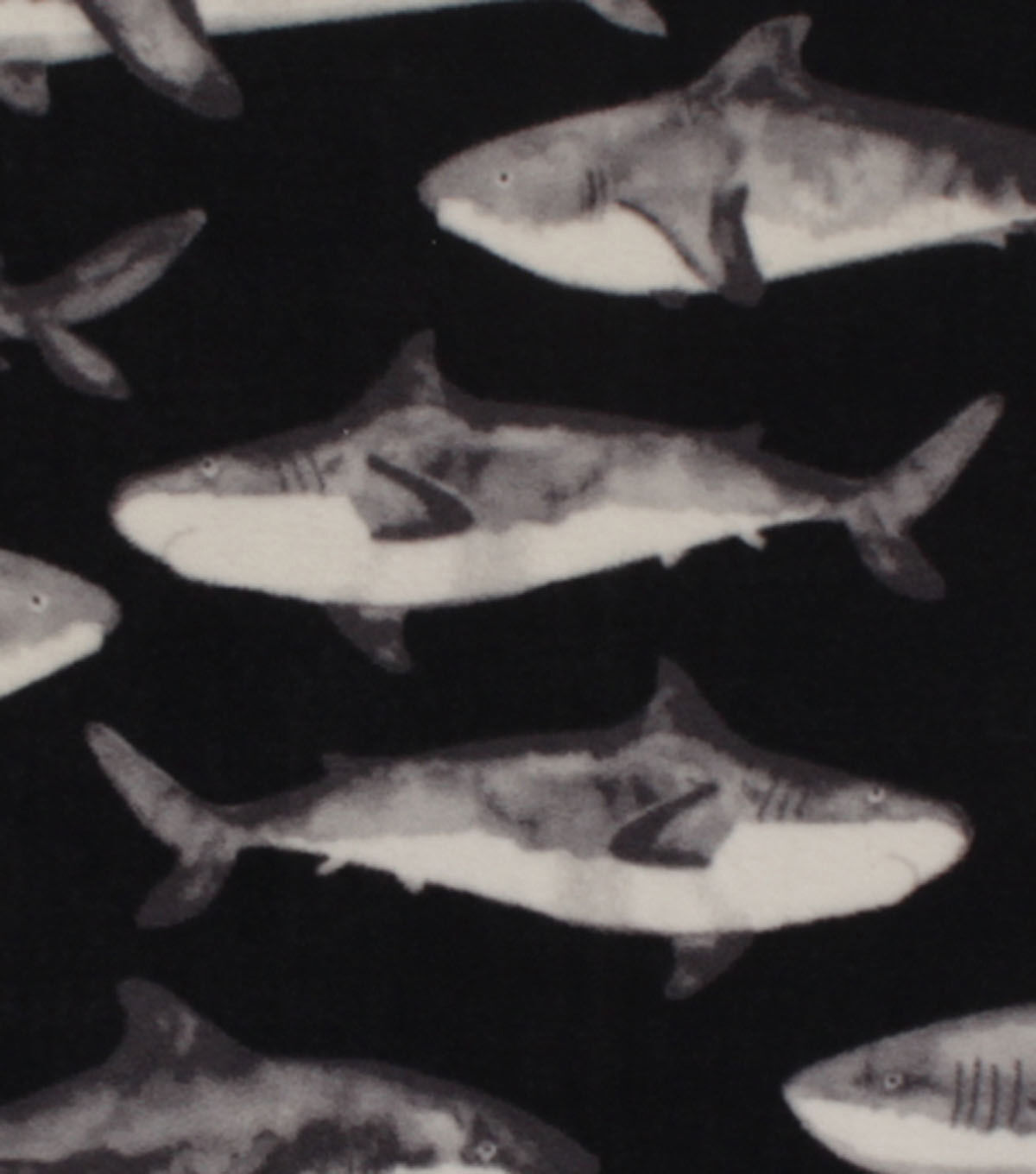 Sharks on Black Anti Pill Fleece Fabric