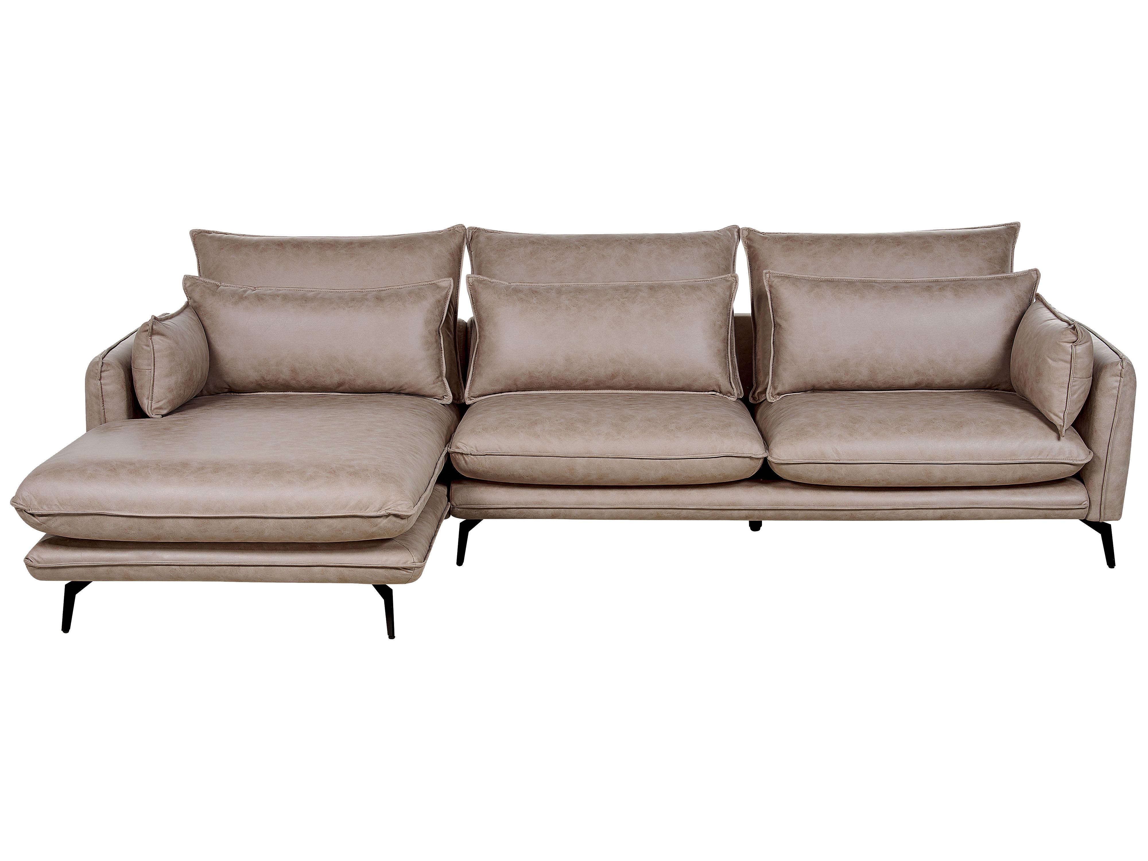 Corner Sofa 3 Seater GALLO Faux Suede Light Brown Left Hand