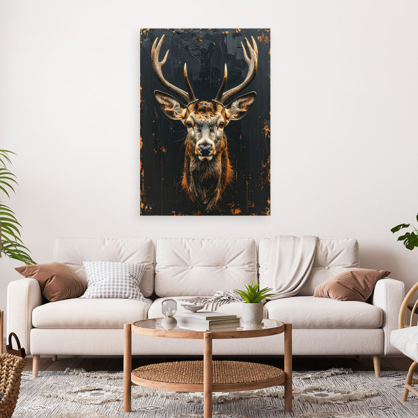 Obraz do salonu biura loftu, Głowa Jelenia na czarnym tle 20x30