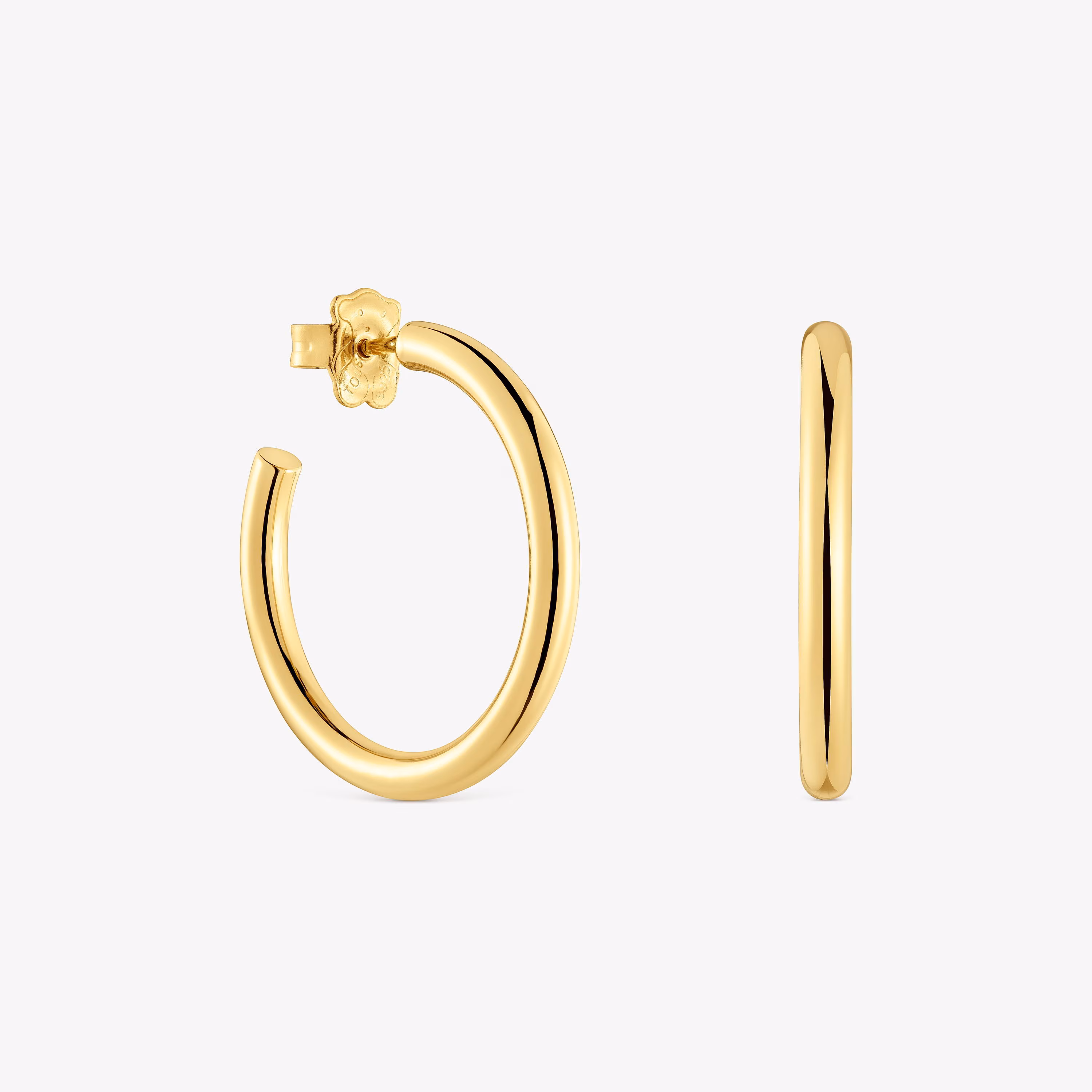 Pendientes de aro largos con baño de oro 18 kt sobre plata 28 mm Basicos