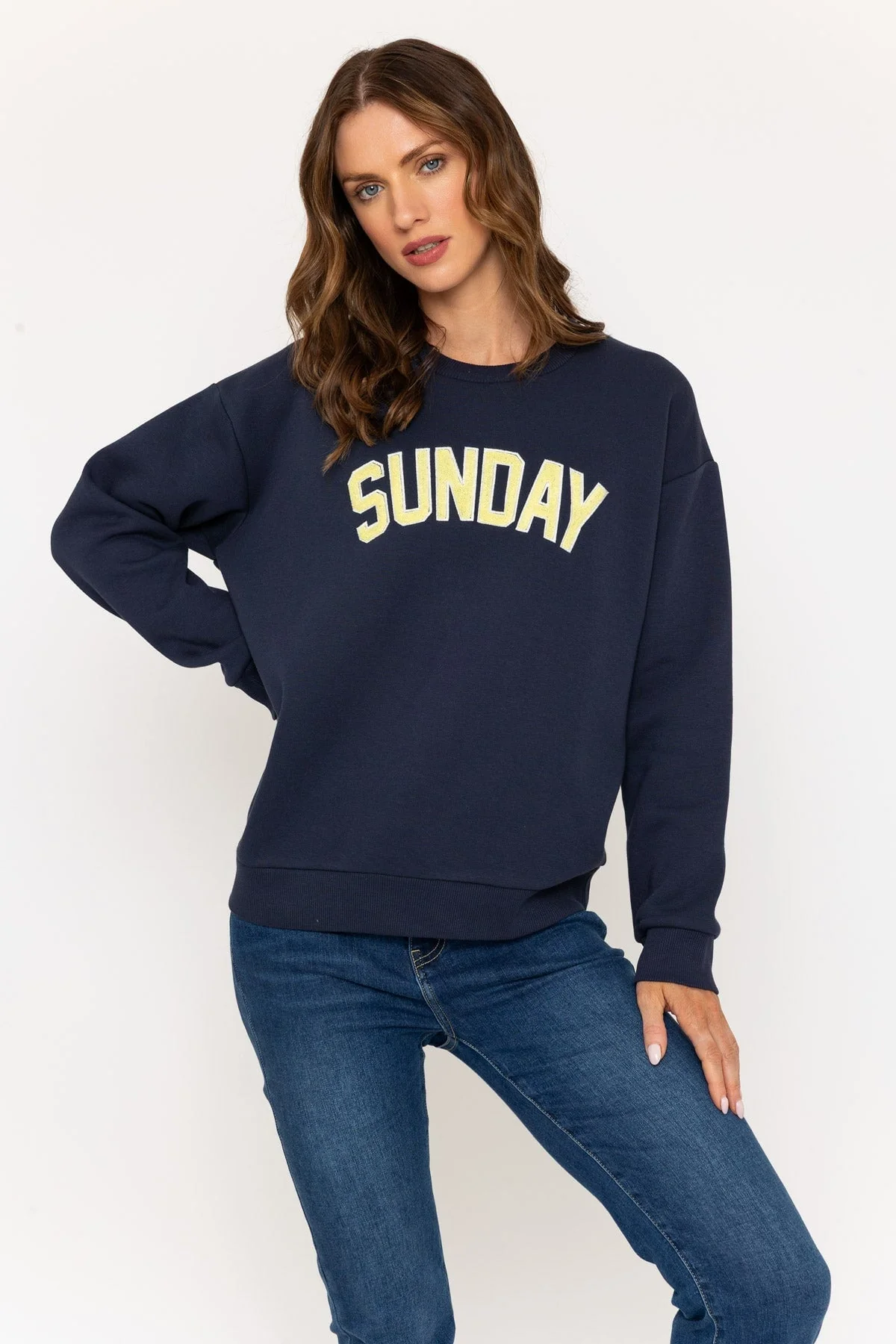 Navy 'Sunday' Embroidered Sweatshirt