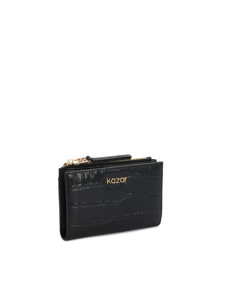 Women's black embossed leather wallet