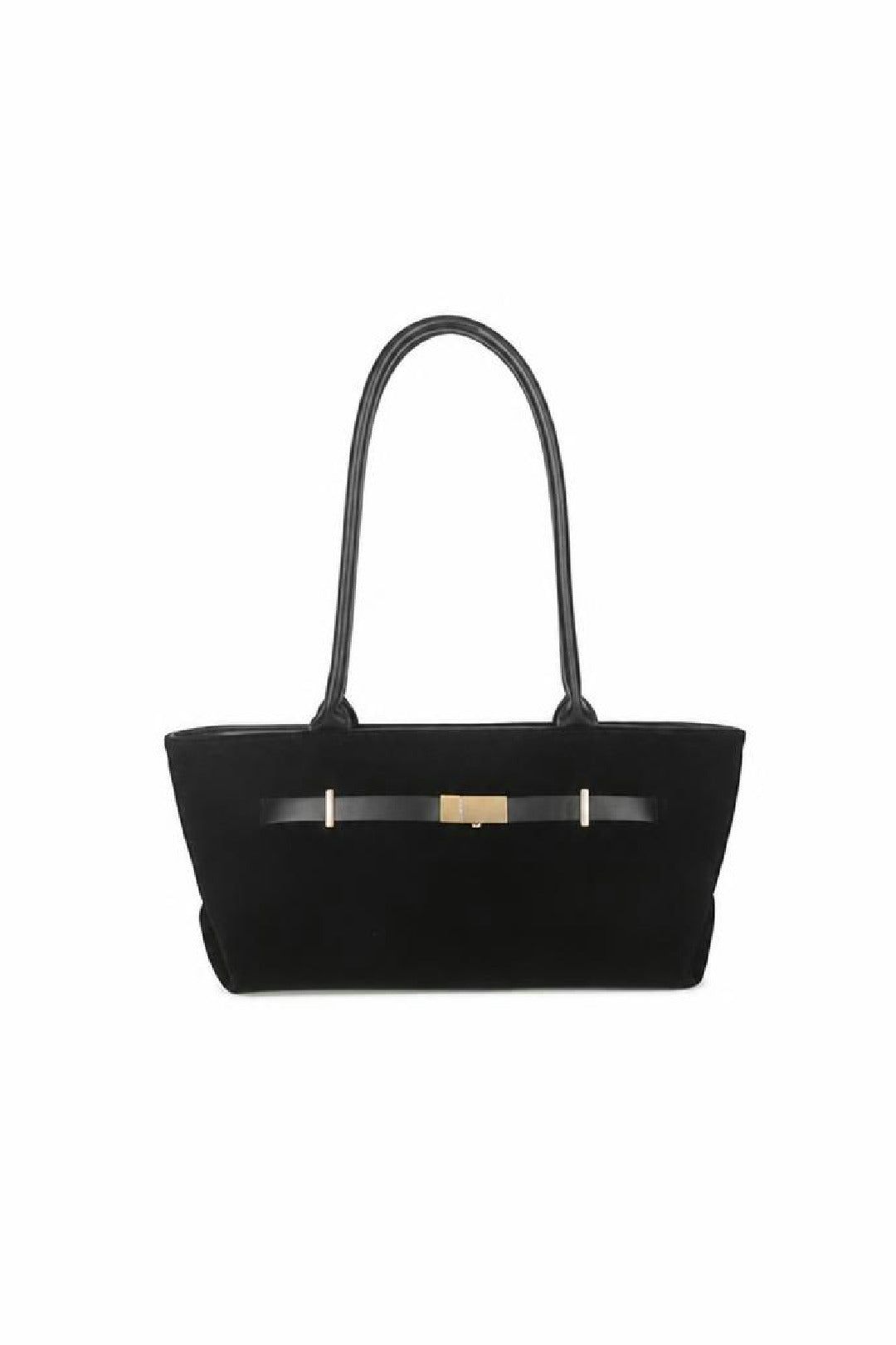 SVNX Faux Suede Top-Handle Shoulder Bag - Black