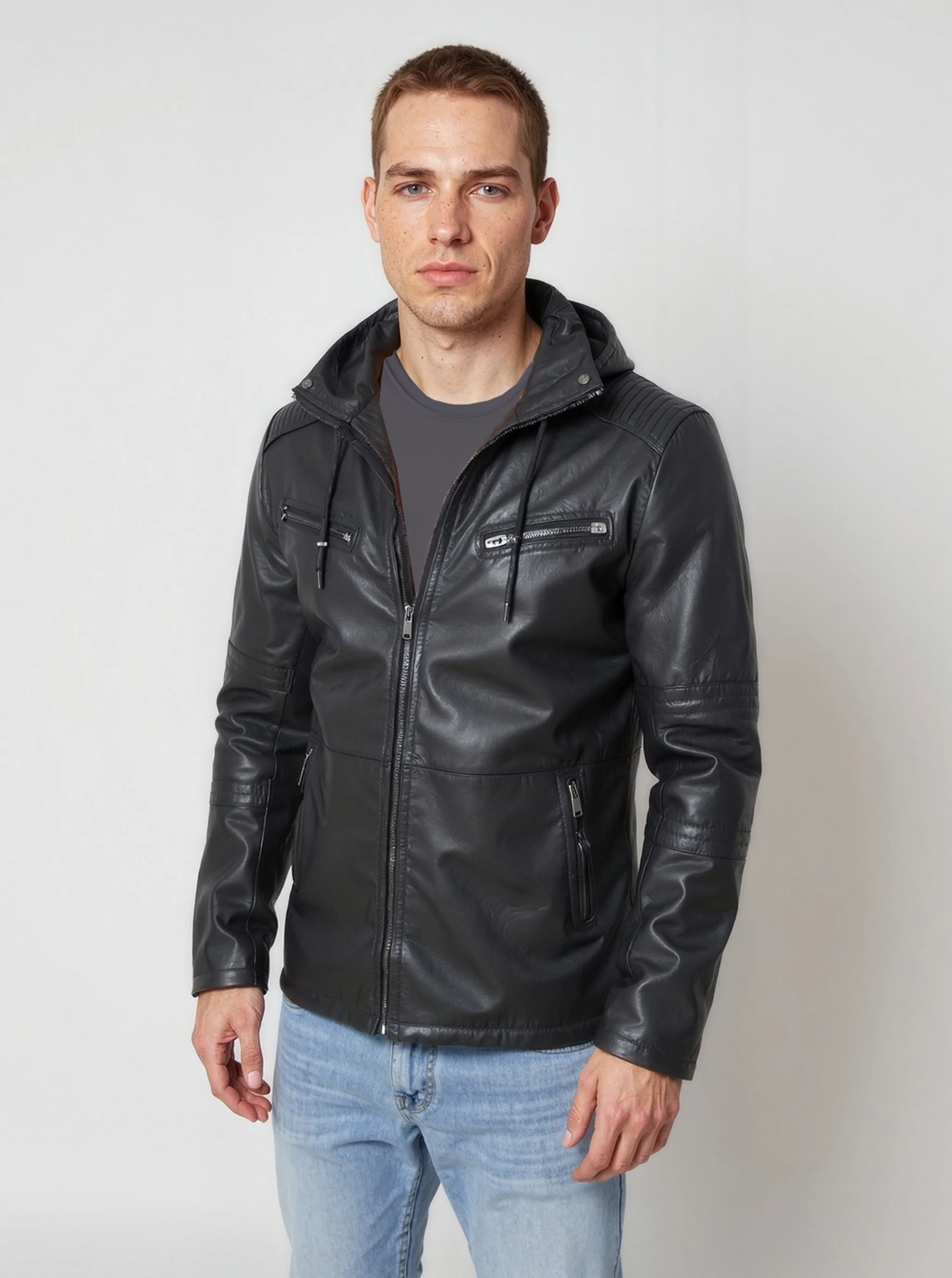 Veste noire en cuir TROPIC
