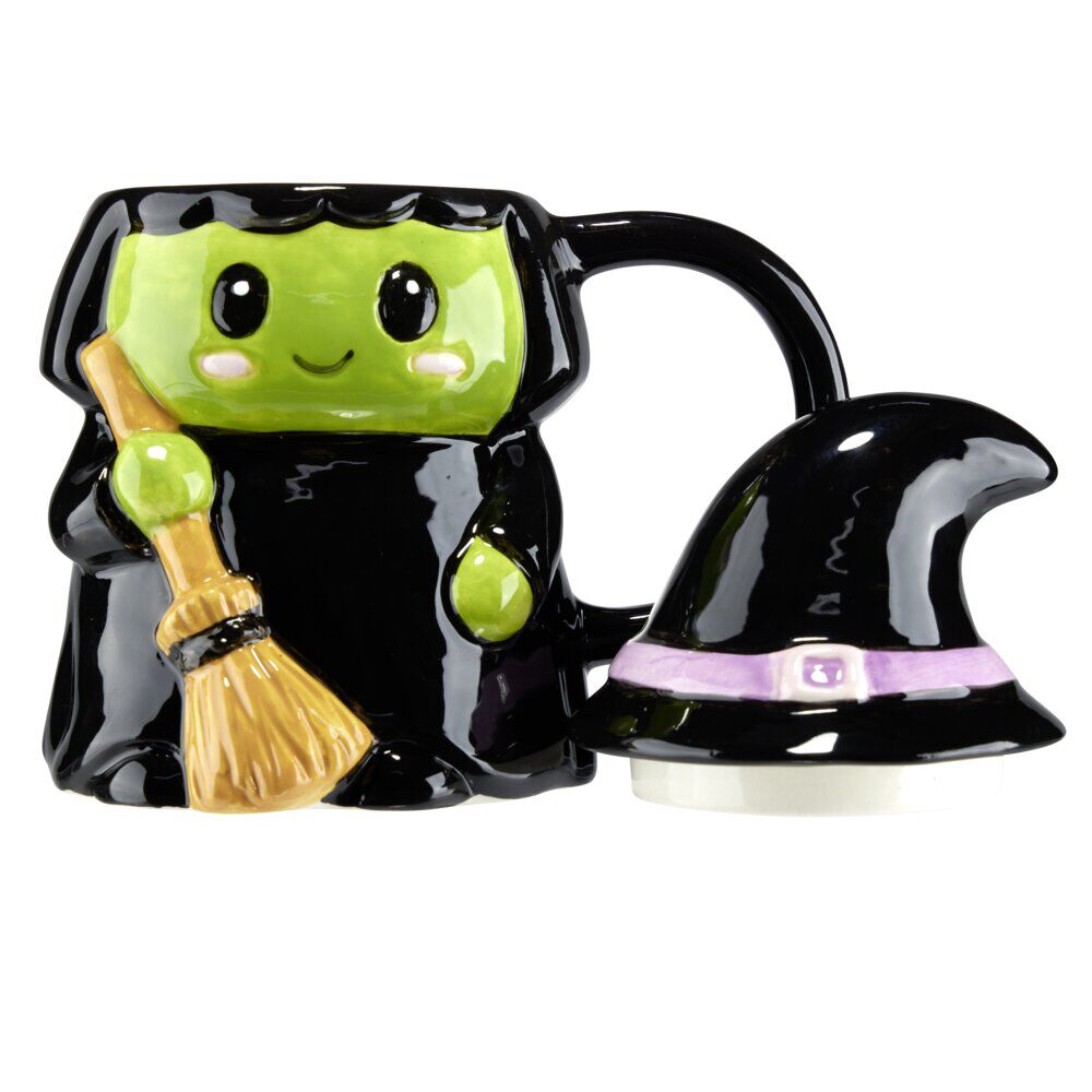 Mug Halloween 42cl sorcière avec couvercle dolomite noir 14x9,5xH17cm