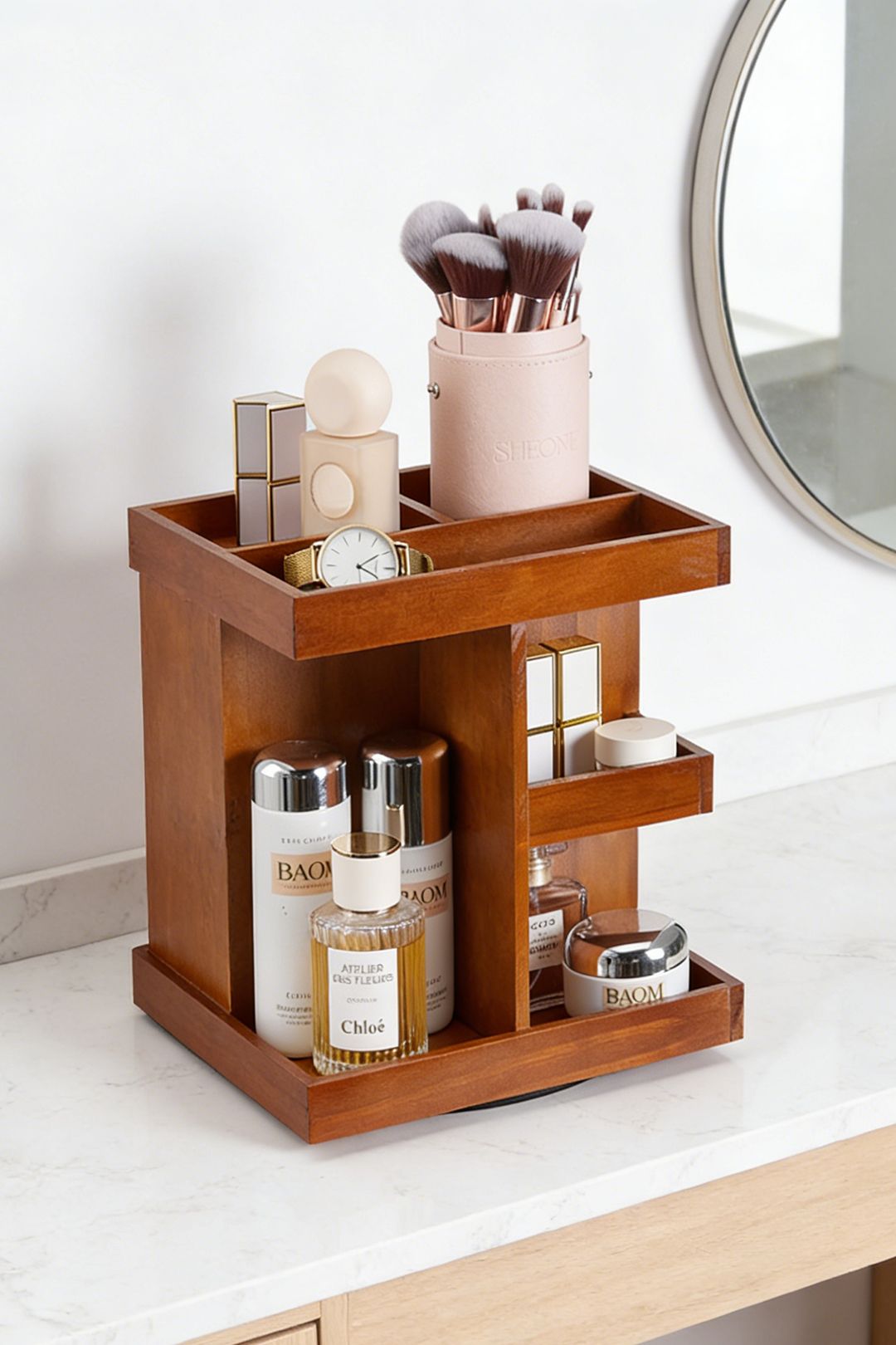 ExtraStar 360° Rotating Retro Wooden Makeup Organizer