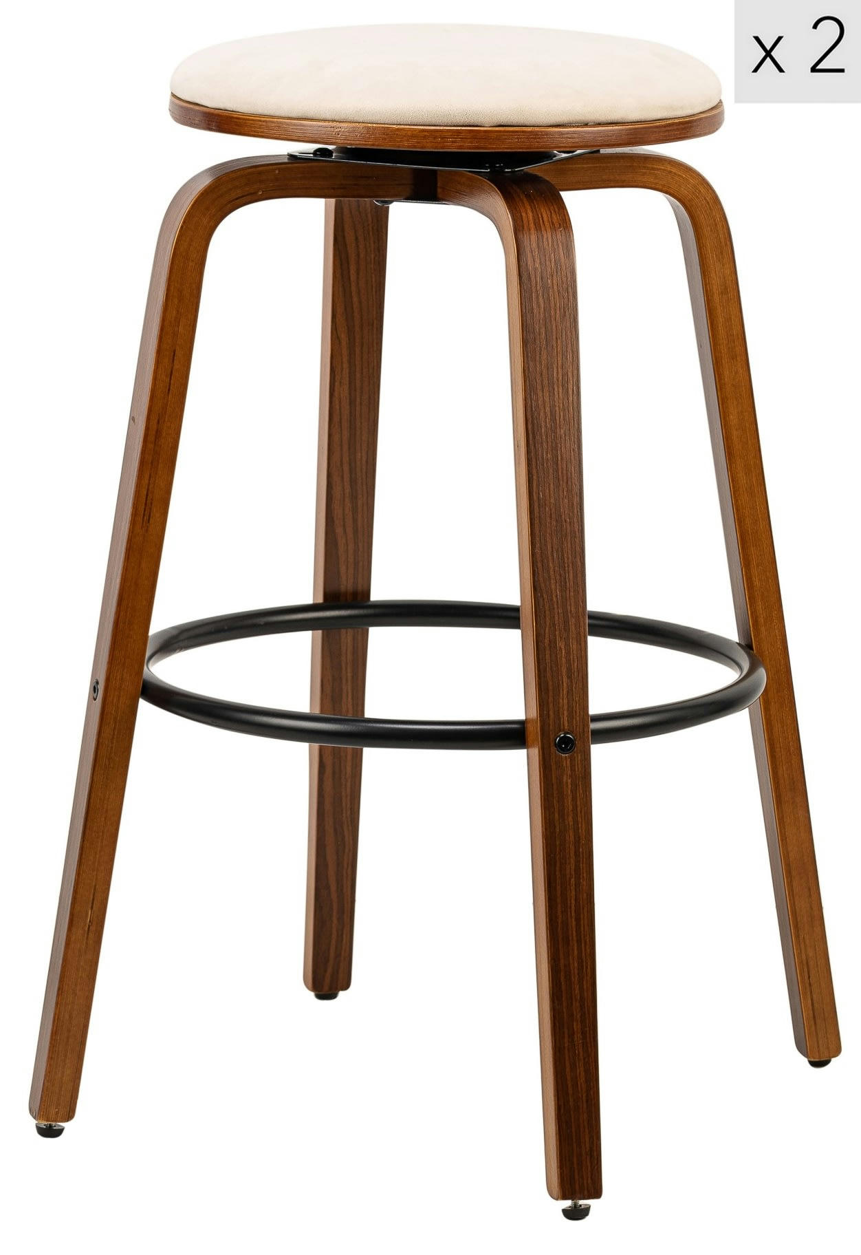 - Lot de 2 tabourets de bar en frêne et velours beige