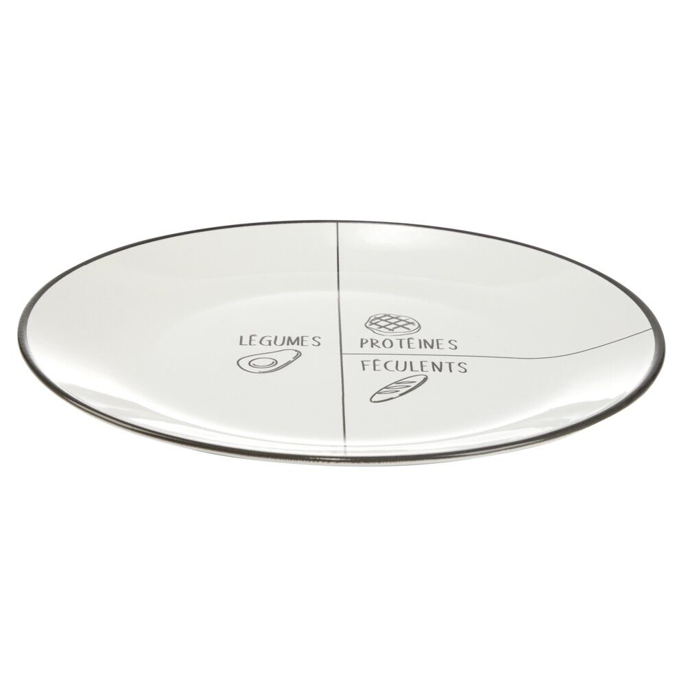 Assiette plate ronde motif emplacement légumes protéines féculents faïence Ø26cm