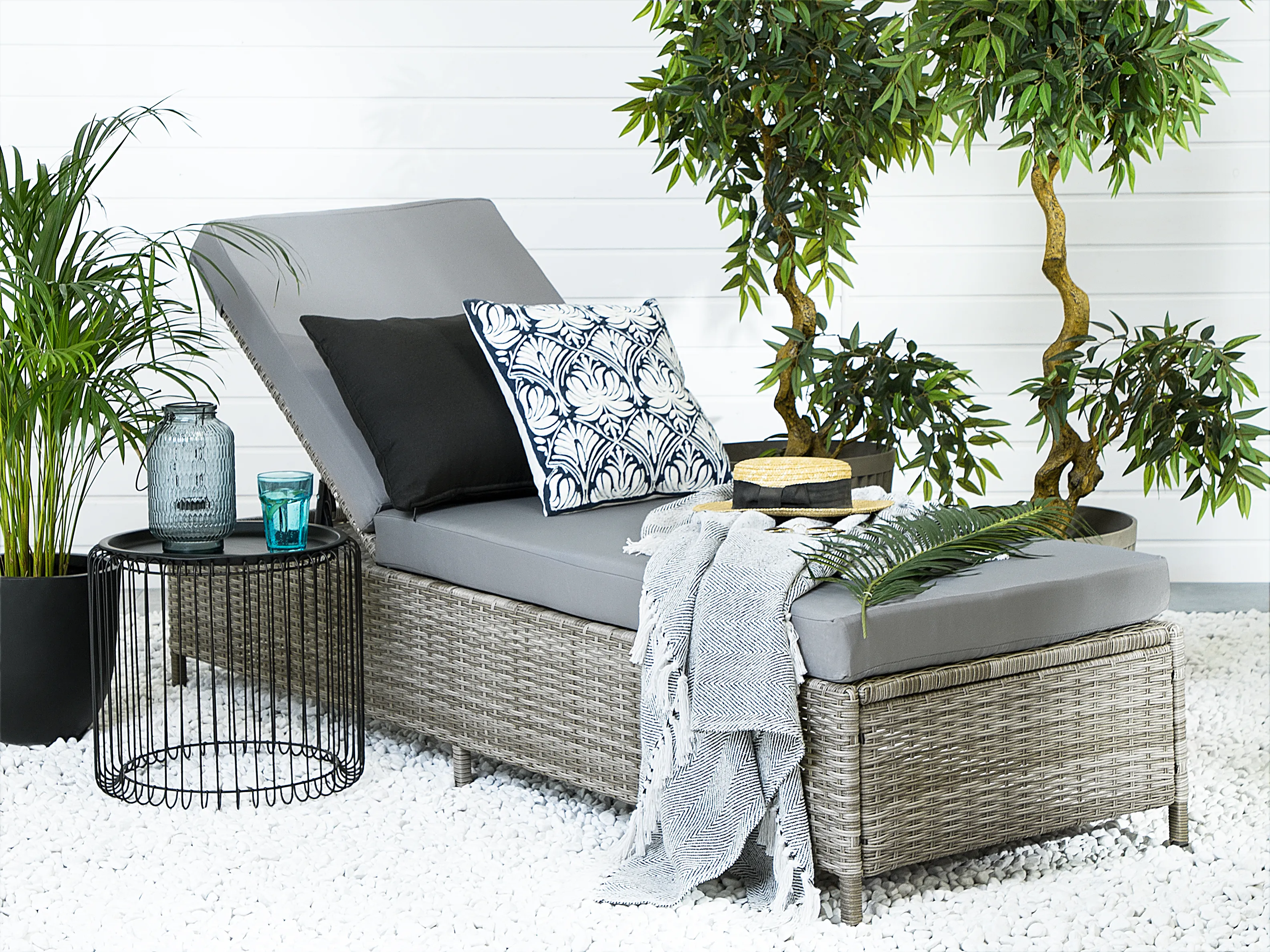 Sun Lounger with Cushion TURIN Reclining PE Rattan Grey