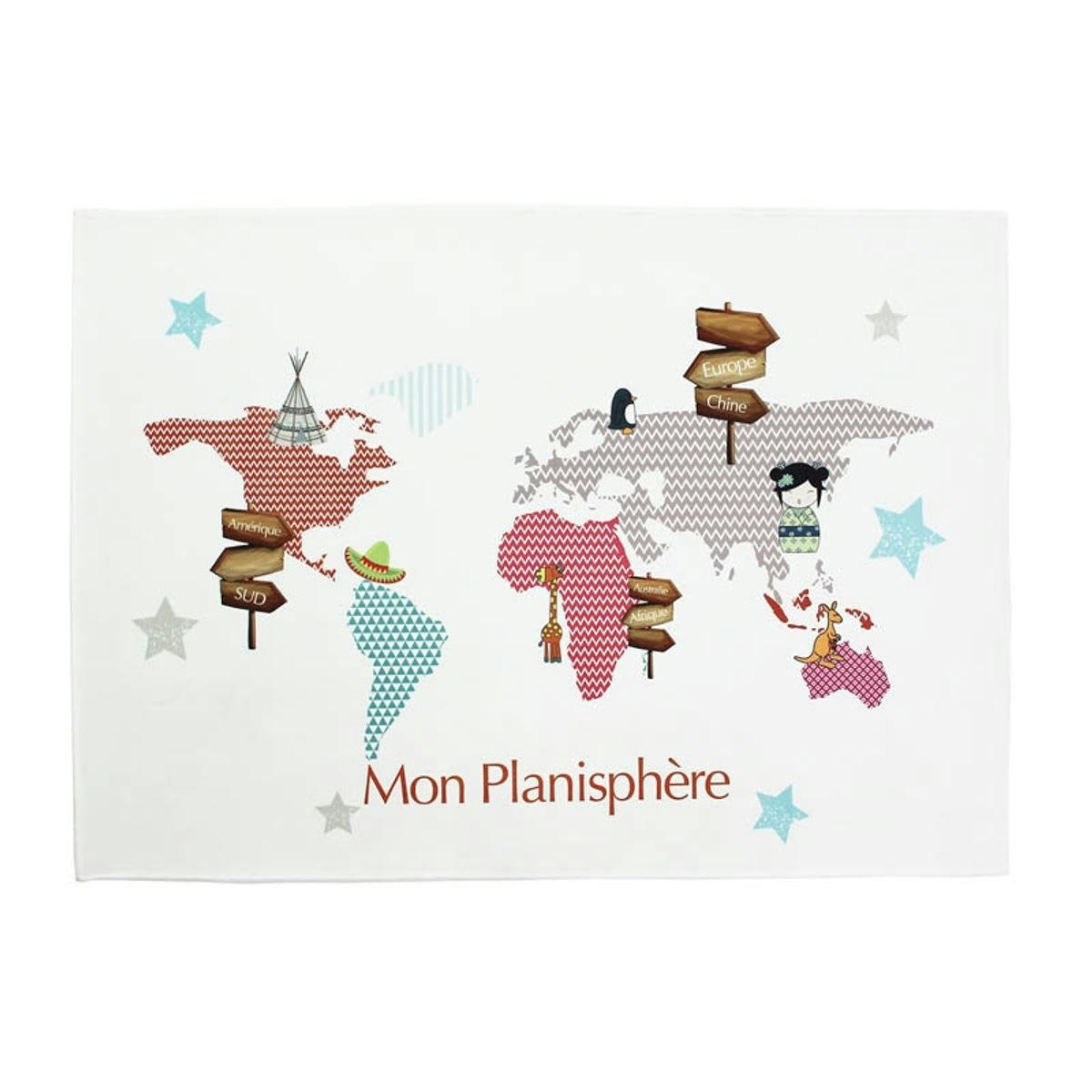 PLANISPHERE - Tapis enfant extra-doux imprimé planisphère 60x90