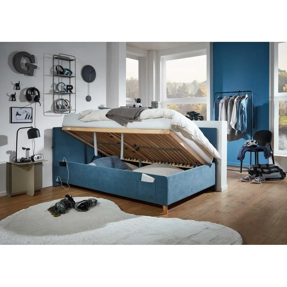 Kofferbed Cool - 120 x 200 cm - Met rugleuning - Blauw design